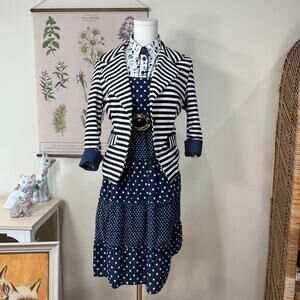 Vintage 90s Y2k 3/4 Sleeve Striped Blazer Jacket Whimsy Twee Mod Retro S M